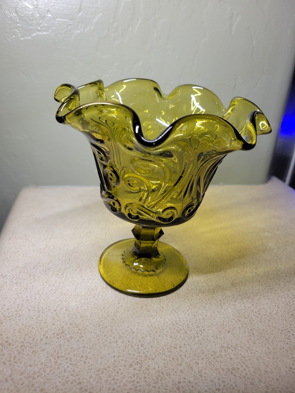 Vintage Mid Century 5 Inch Tall Acovado Green Compote Dish